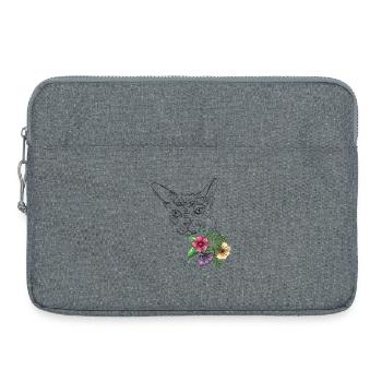 Chat avec des fleurs - Sacoche pour ordinateur portable 15 pouces - gris chiné - Devant
