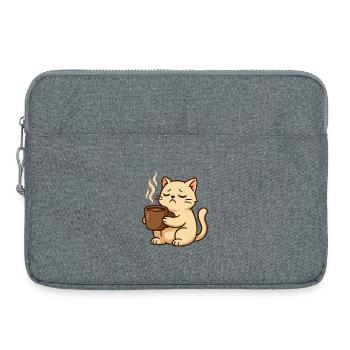 Chat café Somnolent et Tasse de Café - Sacoche pour ordinateur portable 15 pouces - gris chiné - Devant