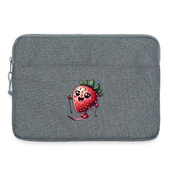 Fraise amusante en skiant en hiver - Sacoche pour ordinateur portable 15 pouces - gris chiné - Devant