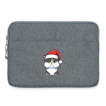 Annoyed Cat with Hat Christmas Cartoon - Laptop bag 15" - heather grey - Front