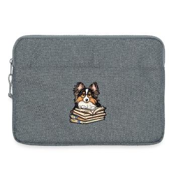 Süßes Sheltie-Hundelesebuch mit Brille - Laptoptasche 15" - Grau meliert - Vorne