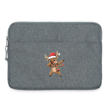 Dessin animé drôle de Noël sur les rennes - Sacoche pour ordinateur portable 15 pouces - gris chiné - Devant