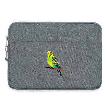 Motif coloré de perruche ondulée sur branche, jaune, vert, bleu - Sacoche pour ordinateur portable 15 pouces - gris chiné - Devant