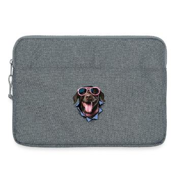 Chien avec des lunettes de soleil roses - Sacoche pour ordinateur portable 15 pouces - gris chiné - Devant
