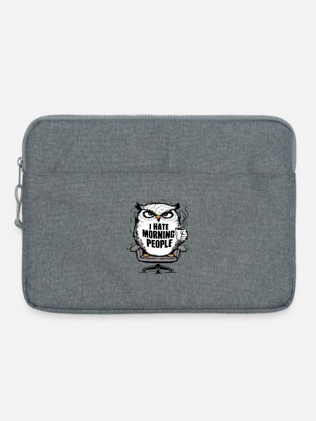 Morgenmuffel Eule mit Kaffee - Laptoptasche 15" - Grau meliert