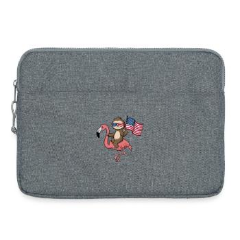 Patriotique paresseux chevauchant Flamingo USA drapeau - Sacoche pour ordinateur portable 15 pouces - gris chiné - Devant