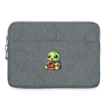 Cute turtle with donut cartoon snacking - Laptop bag 15" - heather grey - Front