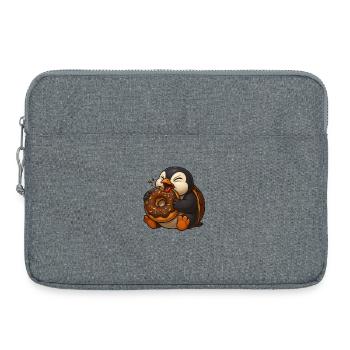 Cute Cartoon Penguin Donut Snacking Feeding - Laptop bag 15" - heather grey - Front