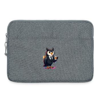 Élégant imprimé hibou dans le style business et café - Sacoche pour ordinateur portable 15 pouces - gris chiné - Devant