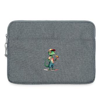 Chamäleon Maler Cartoon mit Farbroller - Laptoptasche 15" - Grau meliert - Vorne