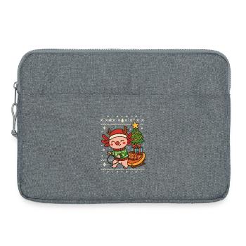 Axolotl Noël – Avec traîneau et cadeaux - Sacoche pour ordinateur portable 15 pouces - gris chiné - Devant