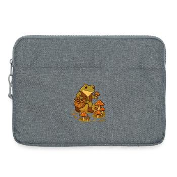 Frog with Mushroom Basket – Mushroom Picker Frog - Laptop bag 15" - heather grey - Front