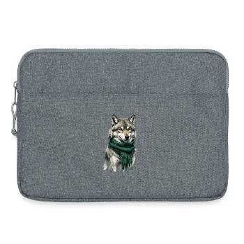 Figurine de loup avec écharpe verte - Sacoche pour ordinateur portable 15 pouces - gris chiné - Devant
