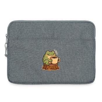 Cozy Frosch mit Kaffee – Kawaii Frogcore Art - Laptoptasche 15" - Grau meliert - Vorne