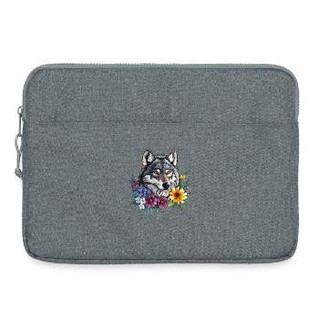 Wolfsfreund im Blumenkranz - Laptoptasche 15" - Grau meliert - Vorne