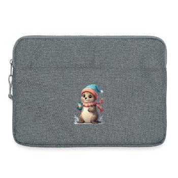 Loutre d’hiver avec coupe et écharpe - Sacoche pour ordinateur portable 15 pouces - gris chiné - Devant