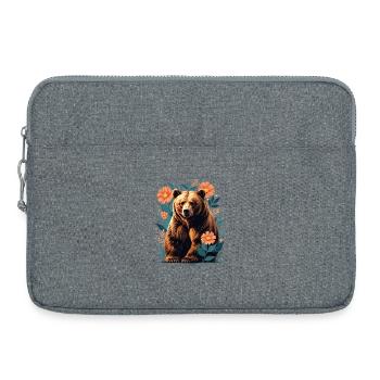 Braunbär im Blütenrahmen - Laptoptasche 15" - Grau meliert - Vorne