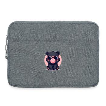 Bärenillustration mit Sonnenbrille und Bubblegum - Laptoptasche 15" - Grau meliert - Vorne