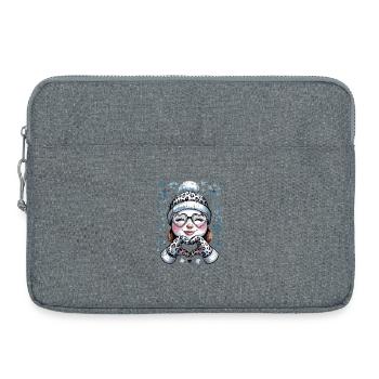  Winter Schneemann Mädchen mit Leopardenmuster - Laptoptasche 15" - Grau meliert - Vorne