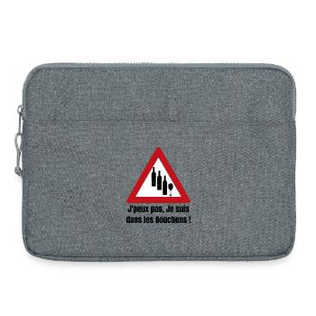 J'PEUX PAS, JE SUIS DANS LES BOUCHONS ! (vin)  - Sacoche pour ordinateur portable 15 pouces - gris chiné - Devant