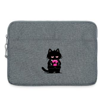 Schwarze Katze mit rosa Donut - Laptoptasche 15" - Grau meliert - Vorne