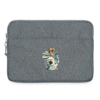 Samurai cat rides shark – wave ride in style - Laptop bag 15" - heather grey - Front