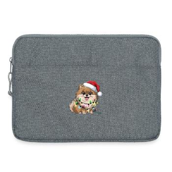 Weihnachtshund mit Lichterkette - Laptoptasche 15" - Grau meliert - Vorne