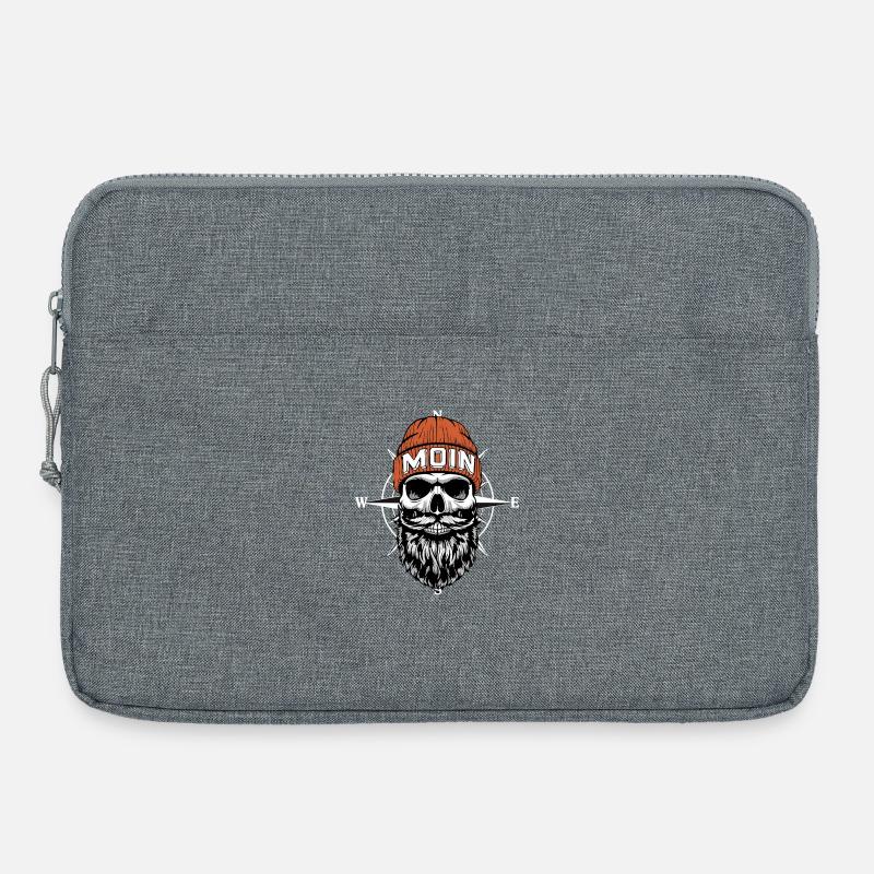 North German Biker Skull with Beard & Wind Rose Moin - Laptop bag 15" - heather grey