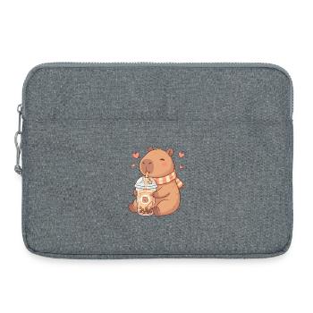 Cozy Kawaii Capybara Sips Boba Tea - Laptop bag 15" - heather grey - Front