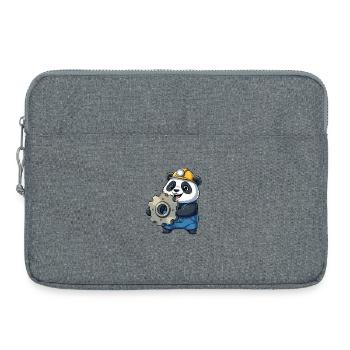 Panda Bauarbeiter mit Zahnrad - Laptoptasche 15" - Grau meliert - Vorne