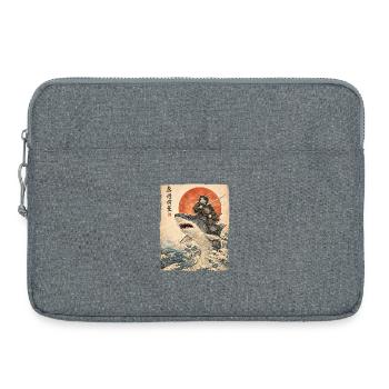 Samurai Cat Riding Shark Japanese Ukiyoe - Laptop bag 15" - heather grey - Front