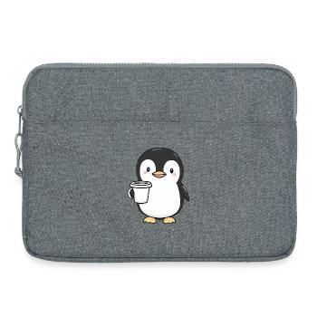 Cute Penguin Holding Coffee Cup - Adorable Design - Laptop bag 15" - heather grey - Front