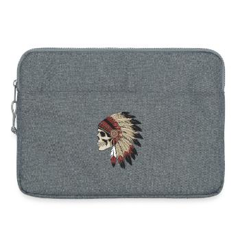 Crâne Indien avec Plumes Traditionnelles - Sacoche pour ordinateur portable 15 pouces - gris chiné - Devant