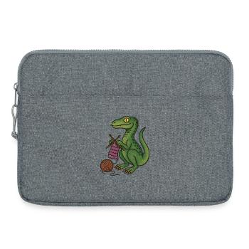 Dino Knitting Cozy - Laptop bag 15" - heather grey - Front
