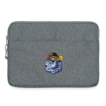 Chaton dans une poche en jean - Sacoche pour ordinateur portable 15 pouces - gris chiné - Devant