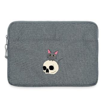 Katzenkopf mit Schädel-Design - Laptoptasche 15" - Grau meliert - Vorne