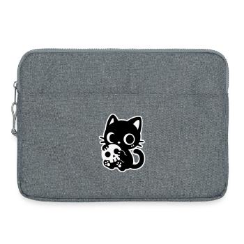 Chat mignon effrayant avec un crâne | Kawaii Spooky Mot - Sacoche pour ordinateur portable 15 pouces - gris chiné - Devant