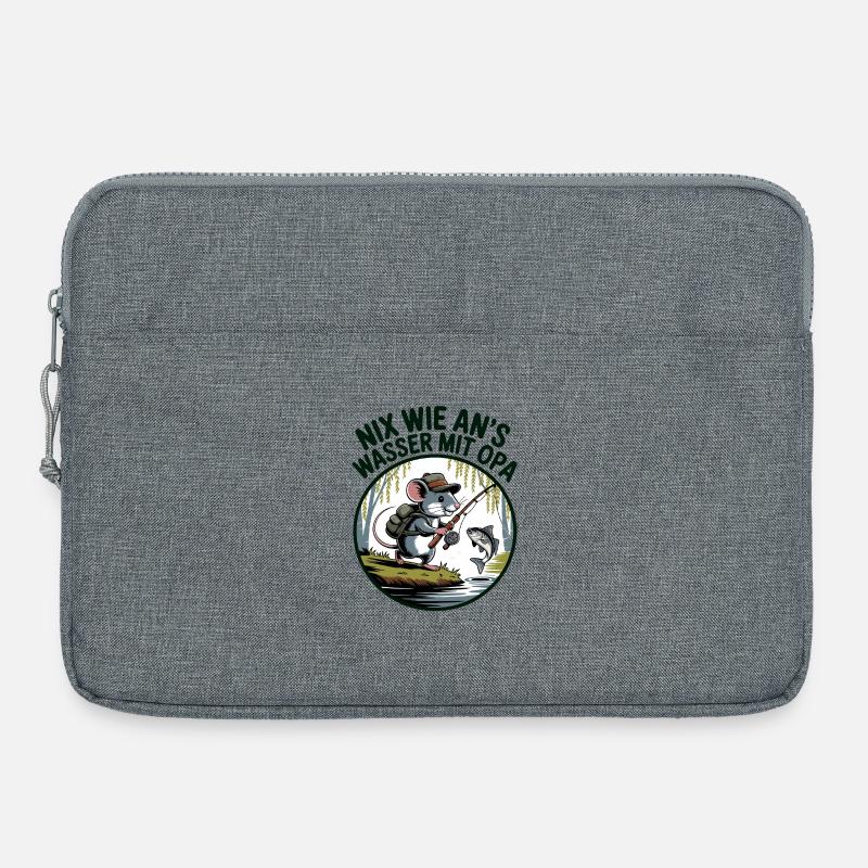 Lustige Maus Angeln mit Opa - Laptoptasche 15" - Grau meliert