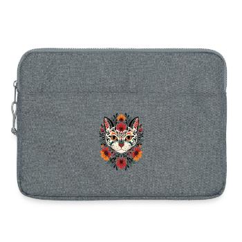 Folkart Katzenkopf mit Blüten - Laptoptasche 15" - Grau meliert - Vorne