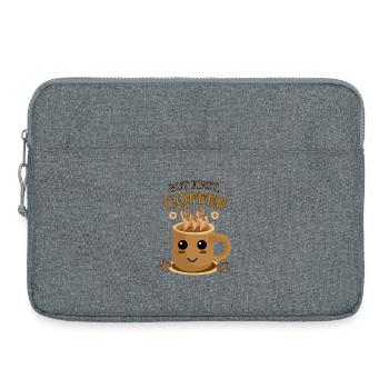 Mais d’abord, le café – Kawaii | Motif de tasse de café - Sacoche pour ordinateur portable 15 pouces - gris chiné - Devant