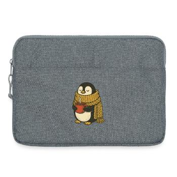 Pingouin douillet avec écharpe en laine et boisson chaude - Sacoche pour ordinateur portable 15 pouces - gris chiné - Devant