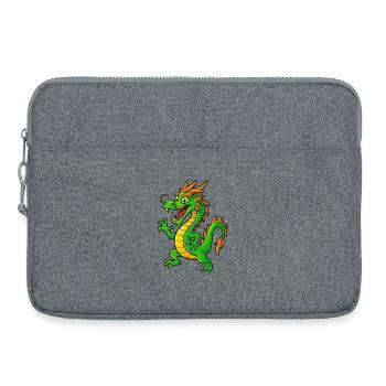 Dragon de dessin animé vert avec des pointes orange - Sacoche pour ordinateur portable 15 pouces - gris chiné - Devant