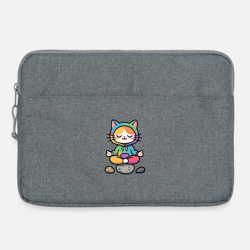 Meditative Regenbogen-Zen-Katze - Laptoptasche 15" - Grau meliert