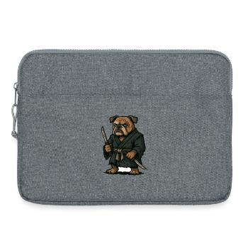 Bulldogge Samurai Krieger mit Doppel-Katana-Klingen - Laptoptasche 15" - Grau meliert - Vorne