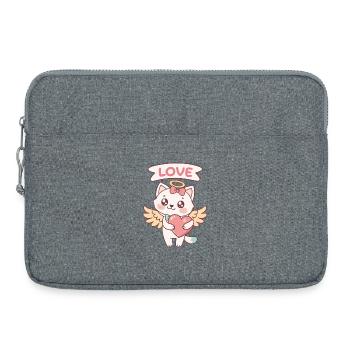 Chat Ange Cœur Kawaii - Sacoche pour ordinateur portable 15 pouces - gris chiné - Devant