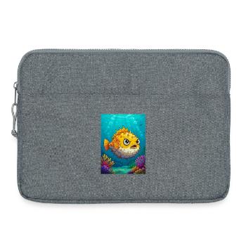 Kugelfisch im Comic-Stil, runder, stacheliger, aufgeblasener Körper - Laptoptasche 15" - Grau meliert - Vorne