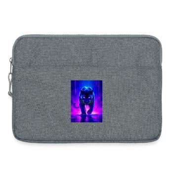Ein Panther leuchtet in heftigem Neonpink und violetter Tanne - Laptoptasche 15" - Grau meliert - Vorne