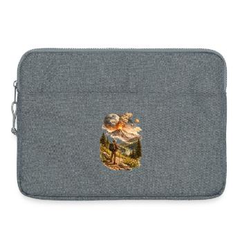 Hikers in front of erupting volcano and strange world - Laptop bag 15" - heather grey - Front