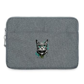 Chat à lunettes - Nerd Cat - Visage de chat - Sacoche pour ordinateur portable 15 pouces - gris chiné - Devant