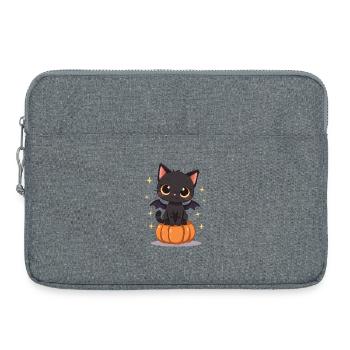 Mignon chat noir avec des ailes de chauve-souris citrouille - Sacoche pour ordinateur portable 15 pouces - gris chiné - Devant